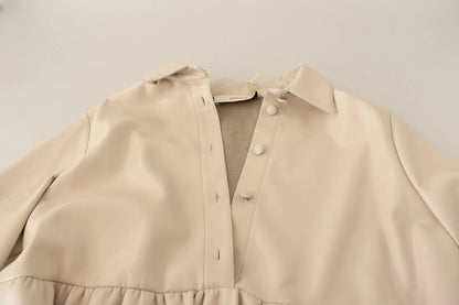 Jucca Leather Beige Long Sleeves Collared A-line Mini  Dress