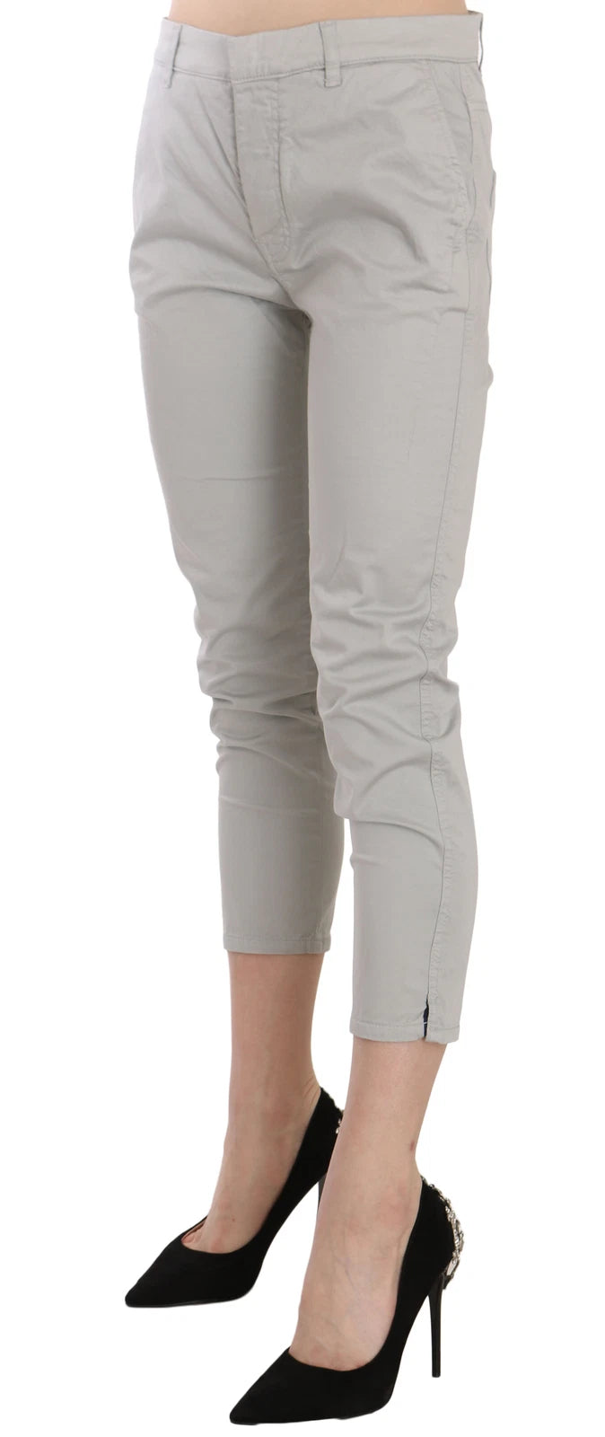 JUCCA Cotton Gray High Waist Skinny Cropped Trousers Pants