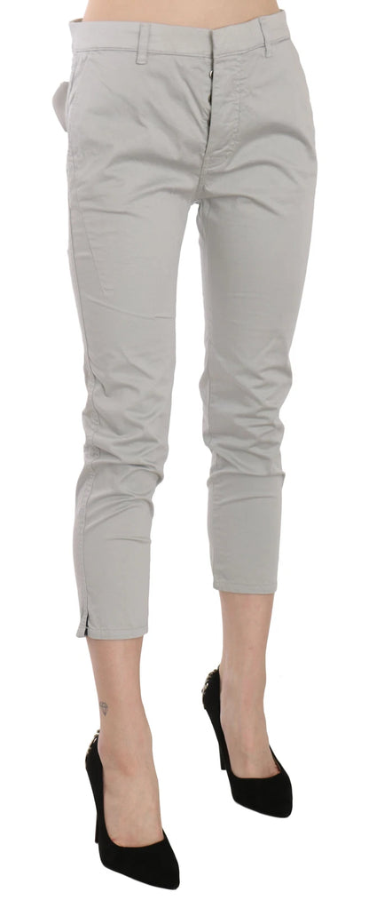JUCCA Cotton Gray High Waist Skinny Cropped Trousers Pants