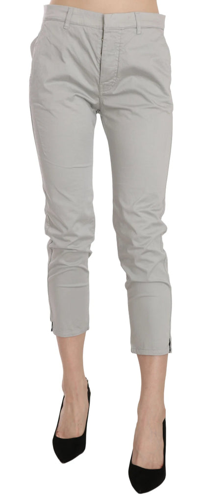 JUCCA Cotton Gray High Waist Skinny Cropped Trousers Pants