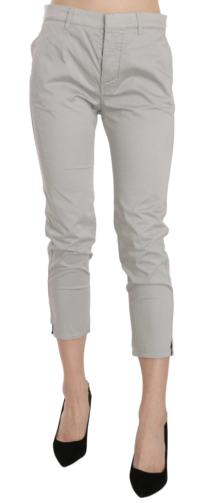 JUCCA Cotton Gray High Waist Skinny Cropped Trousers Pants