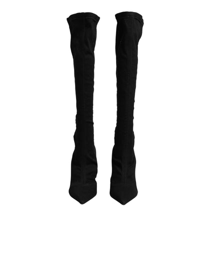 Dolce & Gabbana Black Cotton Stretch High Heels Boots