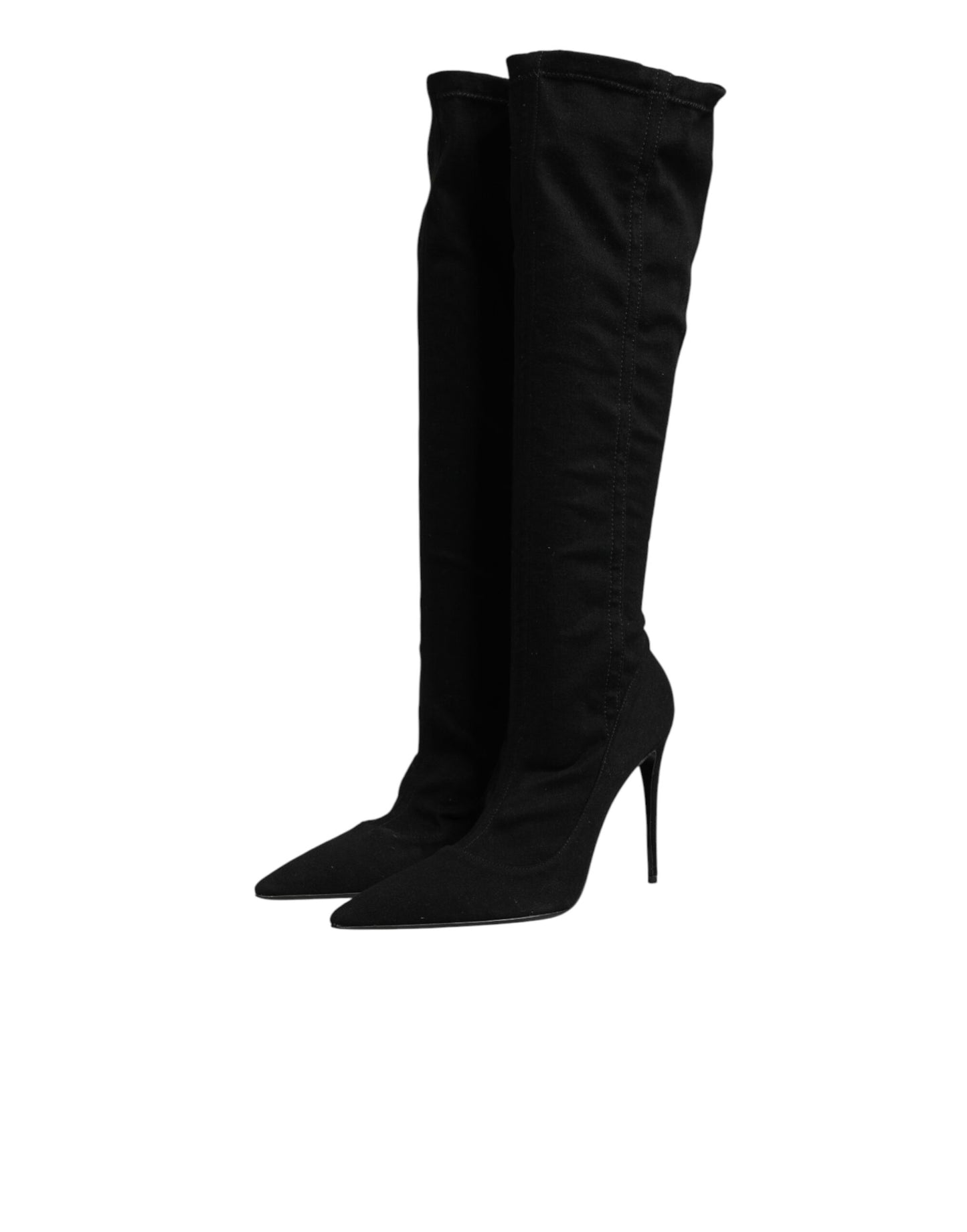 Dolce & Gabbana Black Cotton Stretch High Heels Boots