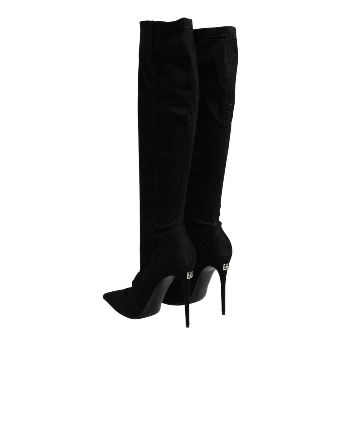 Dolce & Gabbana Black Cotton Stretch High Heels Boots