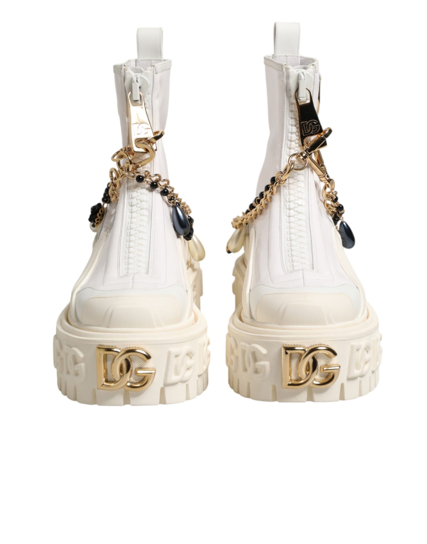 Dolce & Gabbana White Leather Rubber Logo Ankle Boots