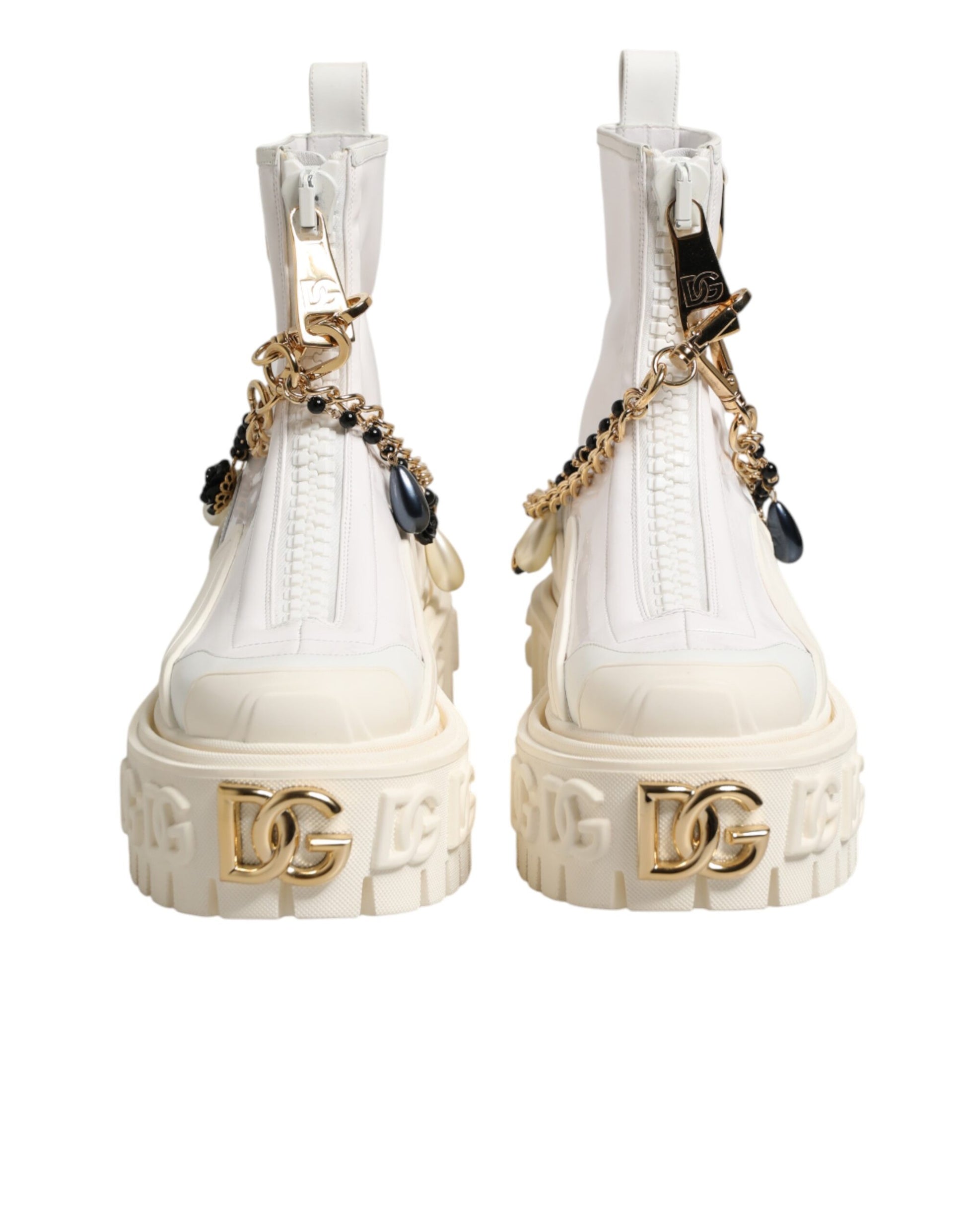 Dolce & Gabbana White Leather Rubber Logo Ankle Boots
