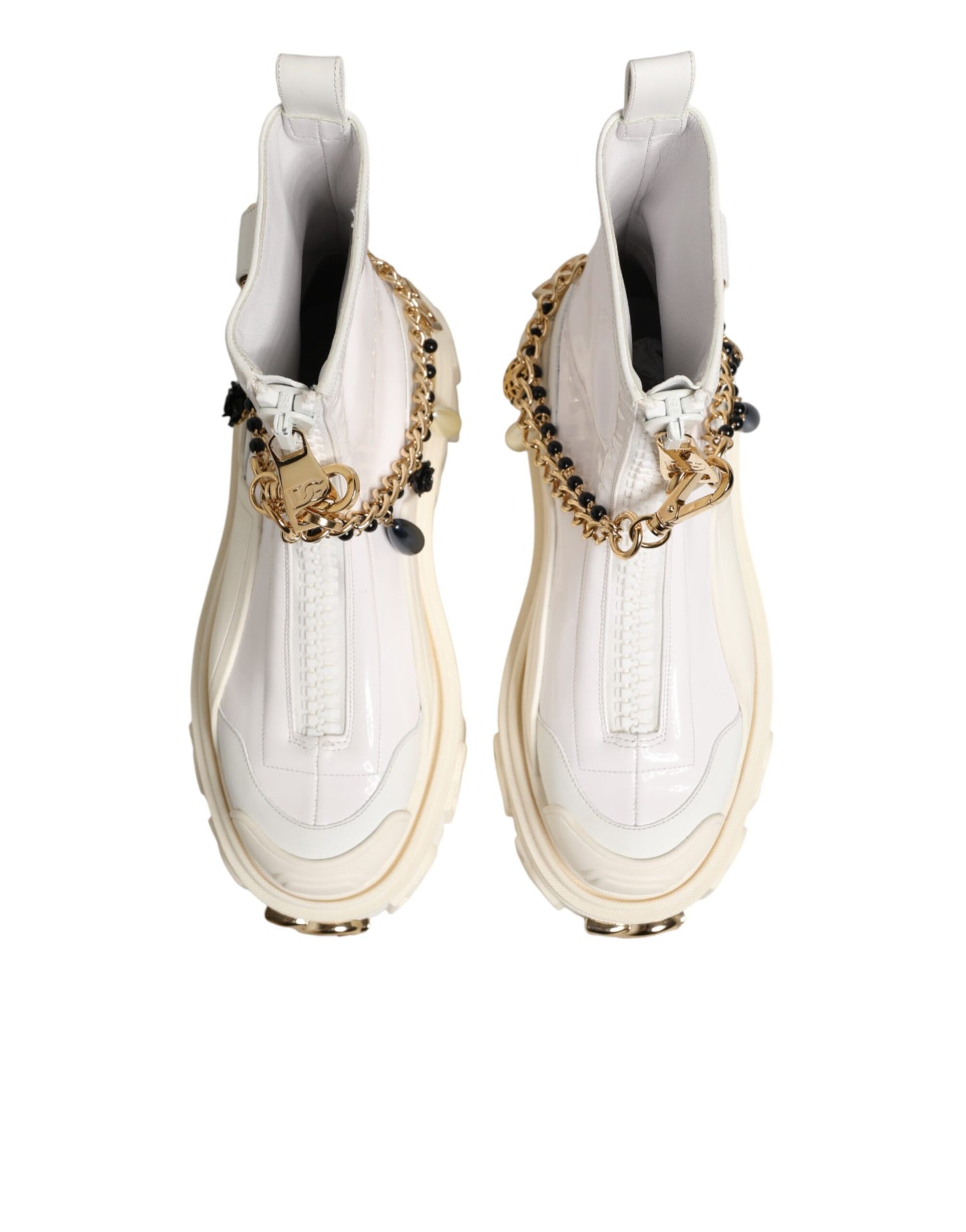 Dolce & Gabbana White Leather Rubber Logo Ankle Boots
