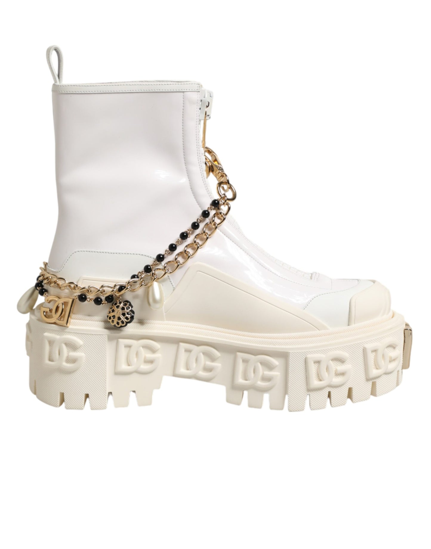 Dolce & Gabbana White Leather Rubber Logo Ankle Boots