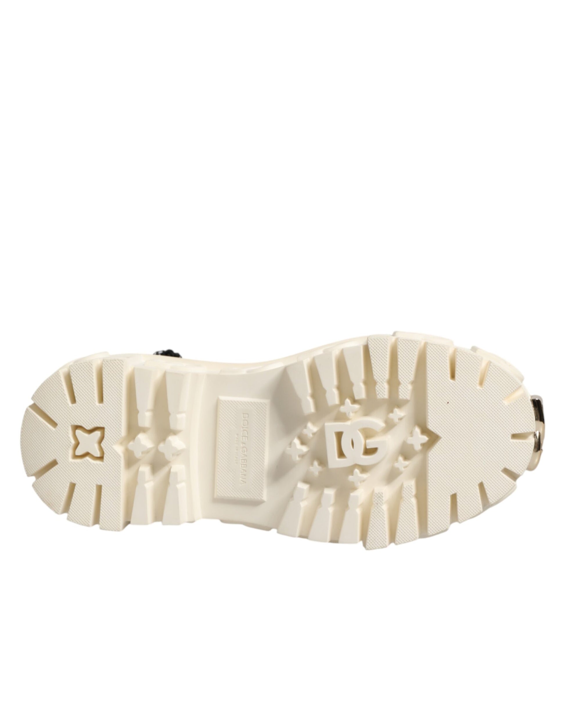 Dolce & Gabbana White Leather Rubber Logo Ankle Boots