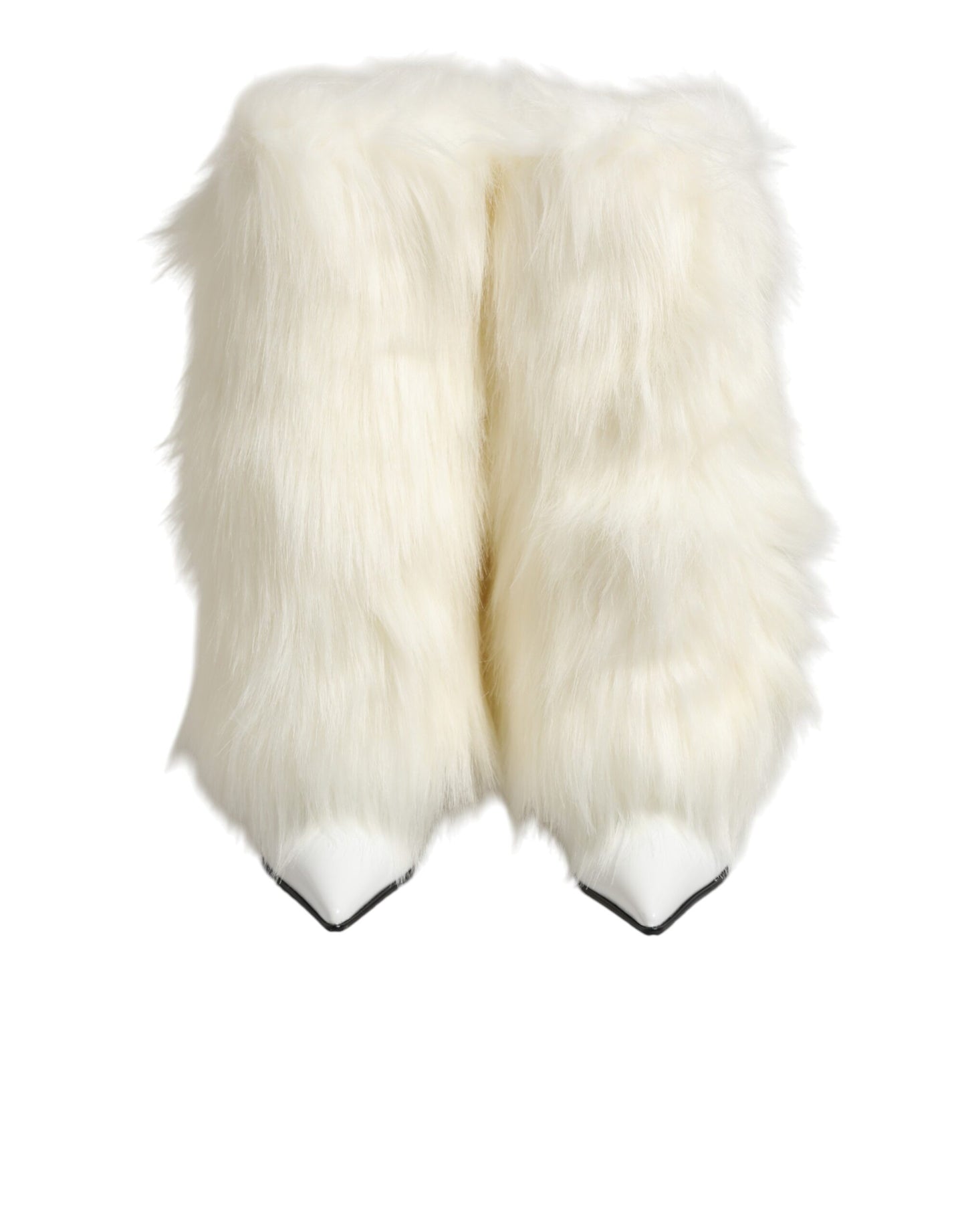 Dolce & Gabbana White Fur Pointed Knee High Stiletto Boots