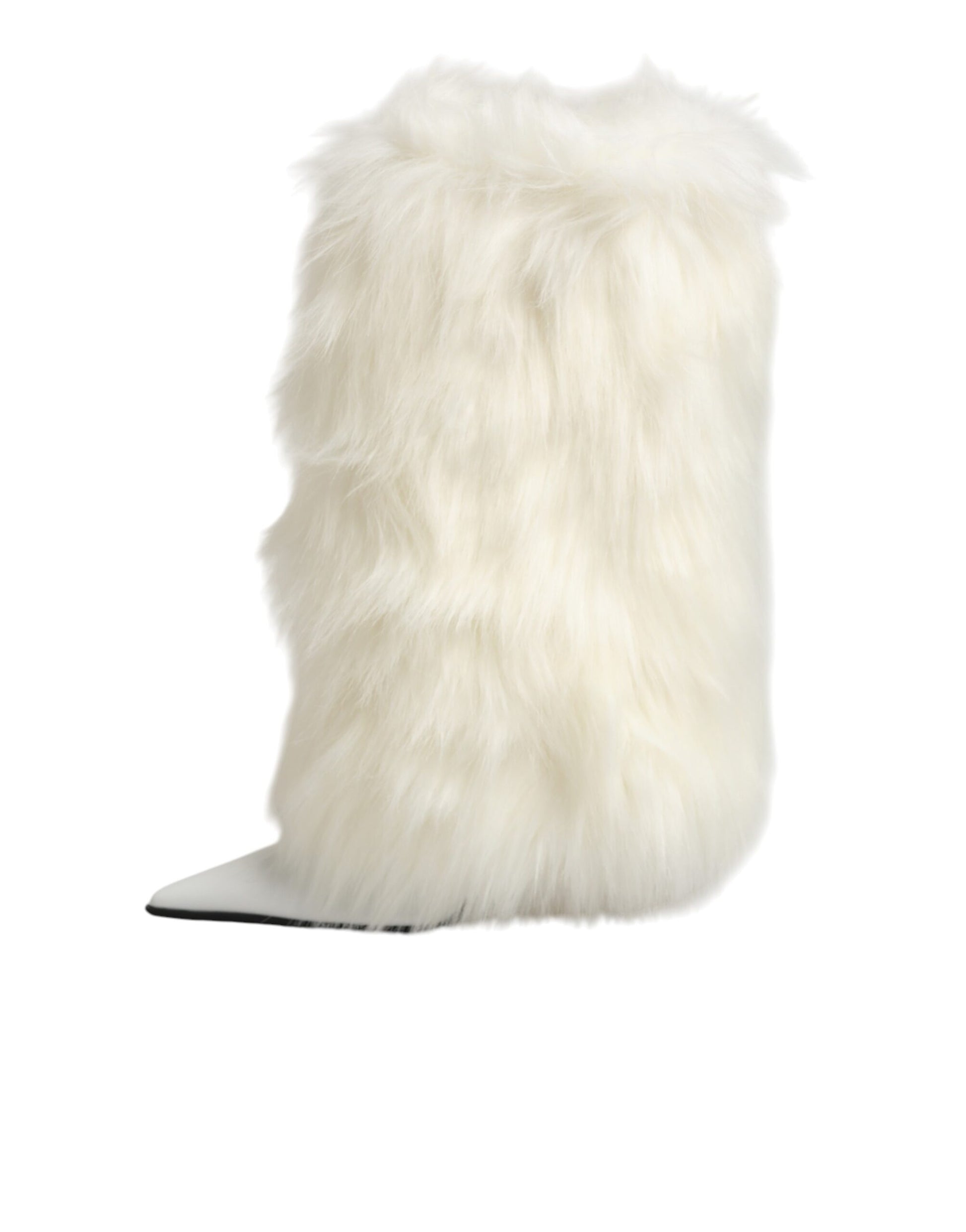 Dolce & Gabbana White Fur Pointed Knee High Stiletto Boots