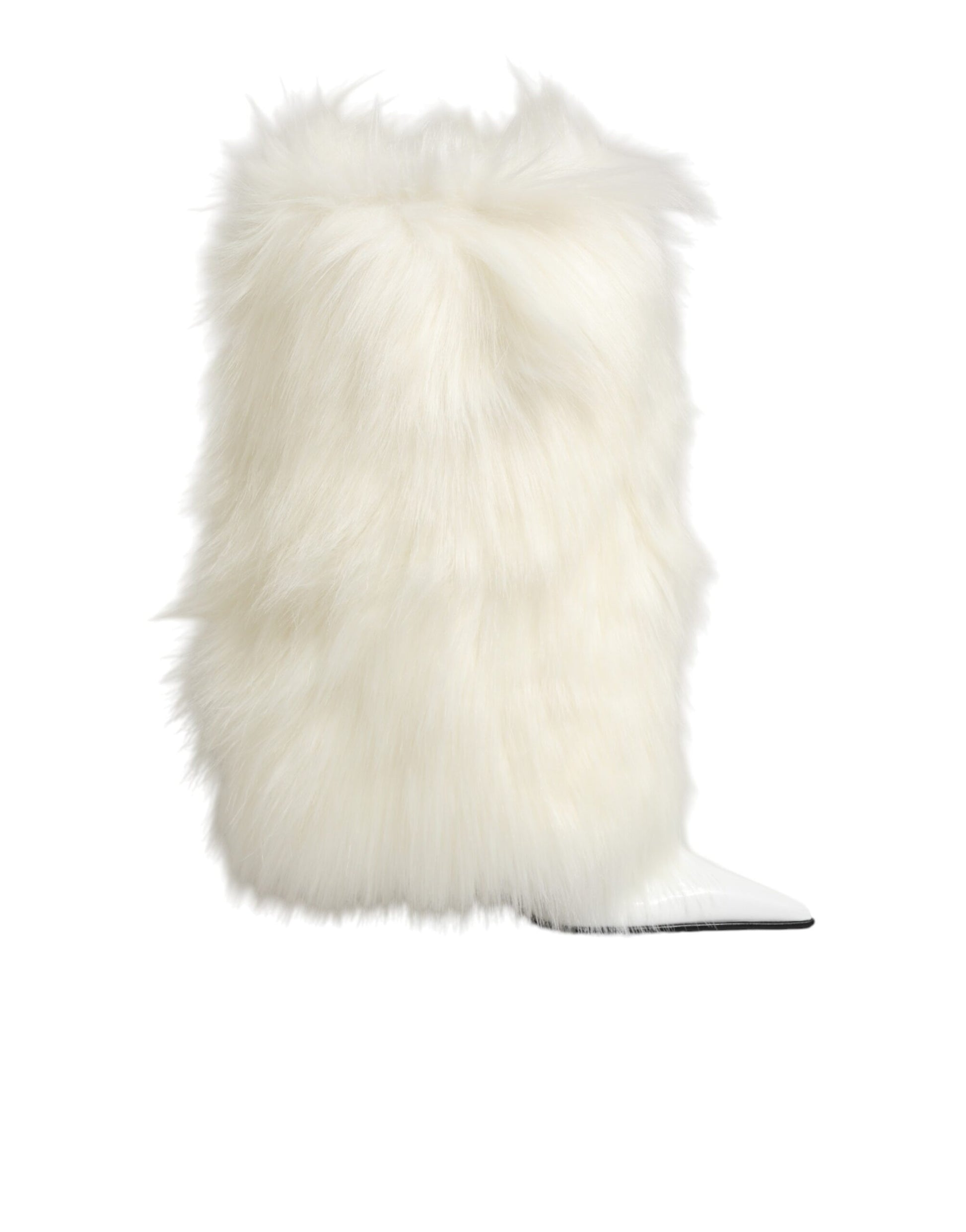 Dolce & Gabbana White Fur Pointed Knee High Stiletto Boots