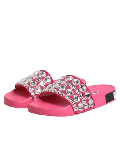 Dolce & Gabbana Pink Crystal Slides Sandals Beachwear Shoes