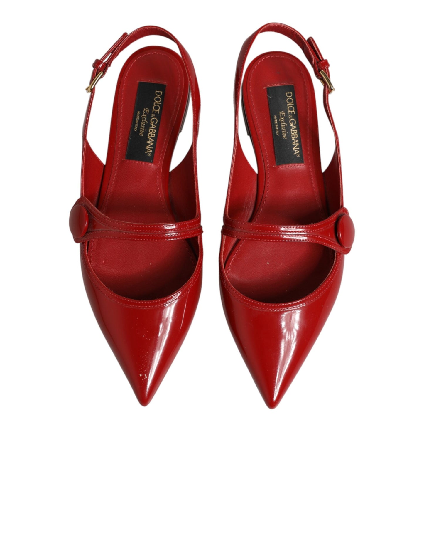 Dolce & Gabbana Red Leather Slingback Flats Sandals