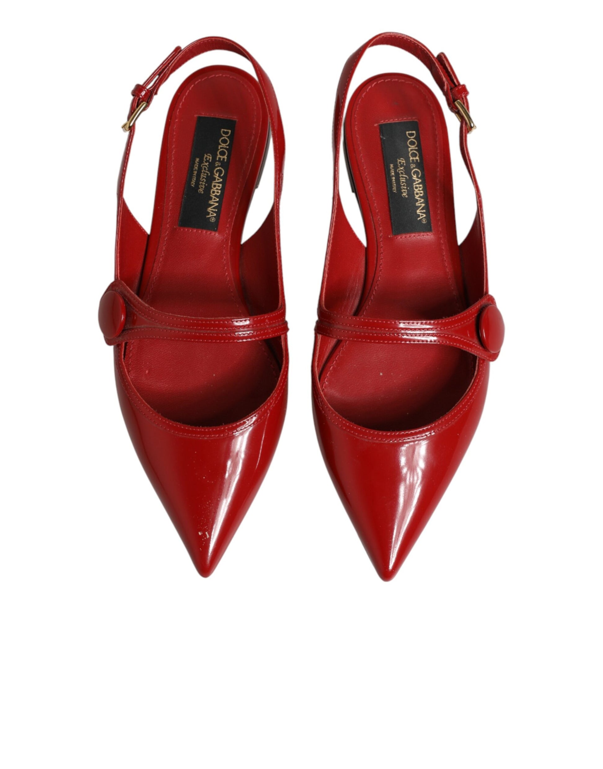 Dolce & Gabbana Red Leather Slingback Flats Sandals