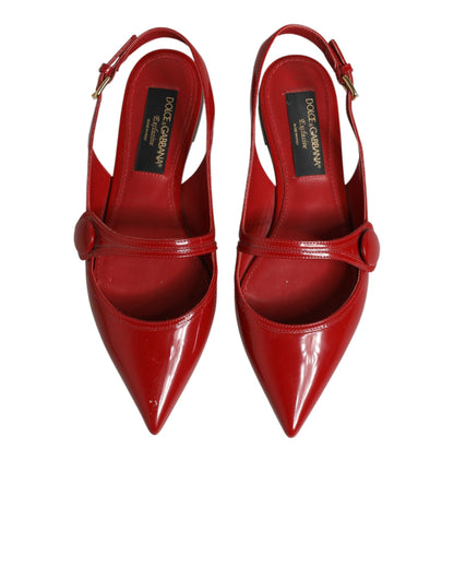 Dolce & Gabbana Red Leather Slingback Flats Sandals