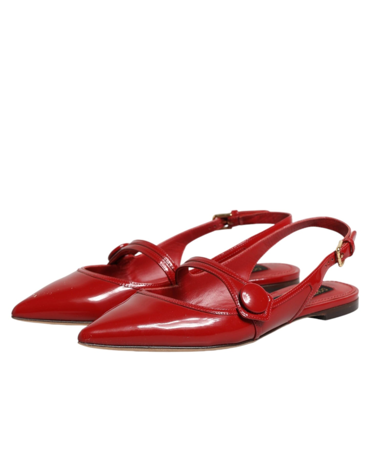 Dolce & Gabbana Red Leather Slingback Flats Sandals