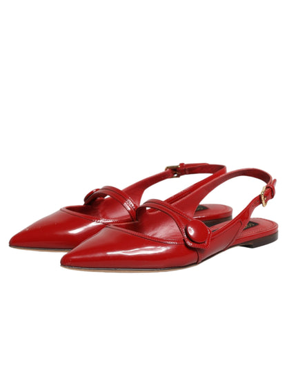 Dolce & Gabbana Red Leather Slingback Flats Sandals