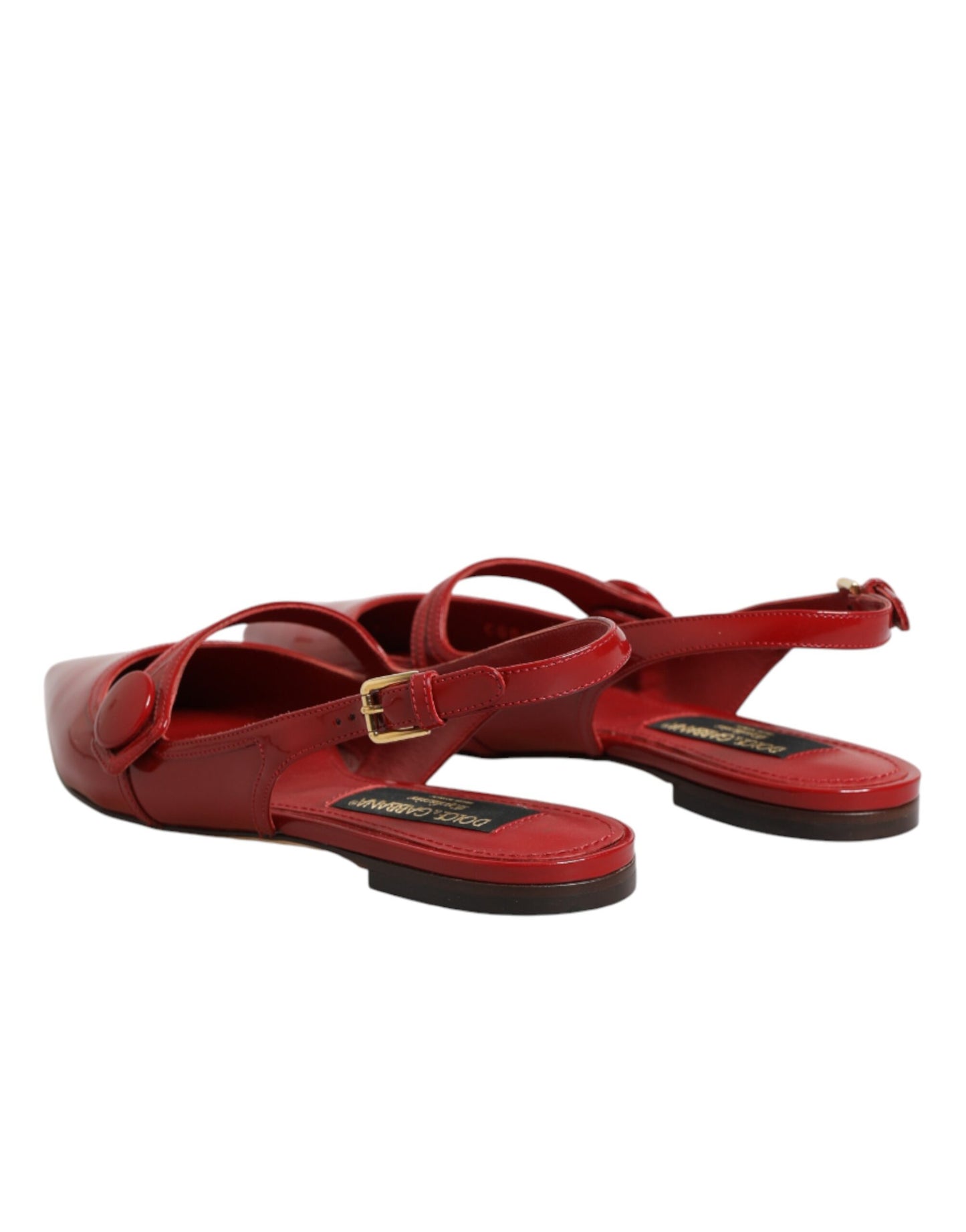 Dolce & Gabbana Red Leather Slingback Flats Sandals