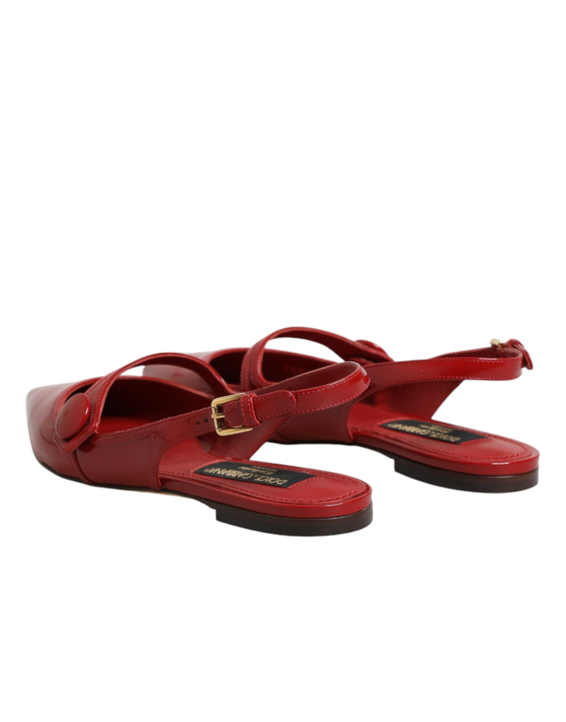 Dolce & Gabbana Red Leather Slingback Flats Sandals