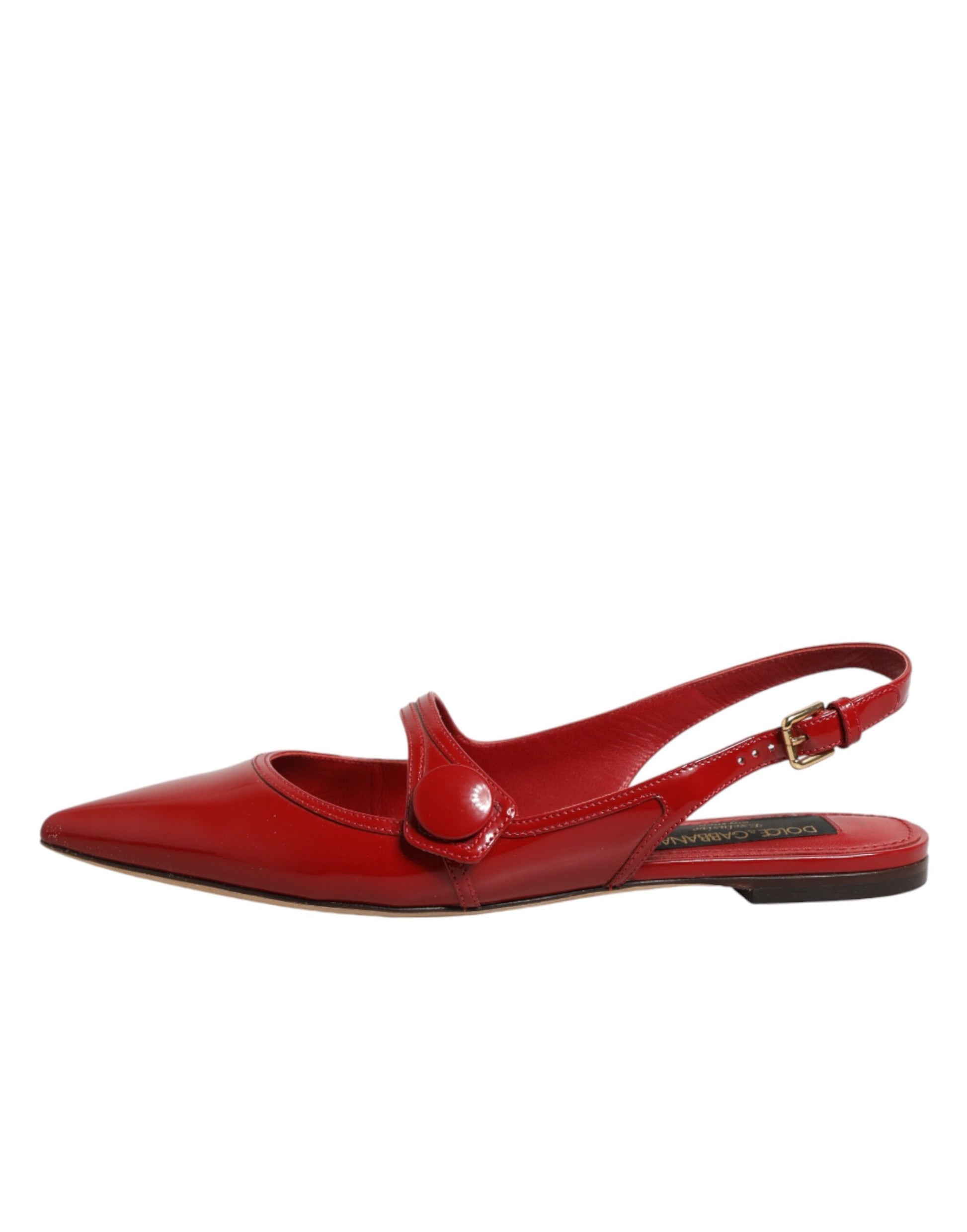 Dolce & Gabbana Red Leather Slingback Flats Sandals