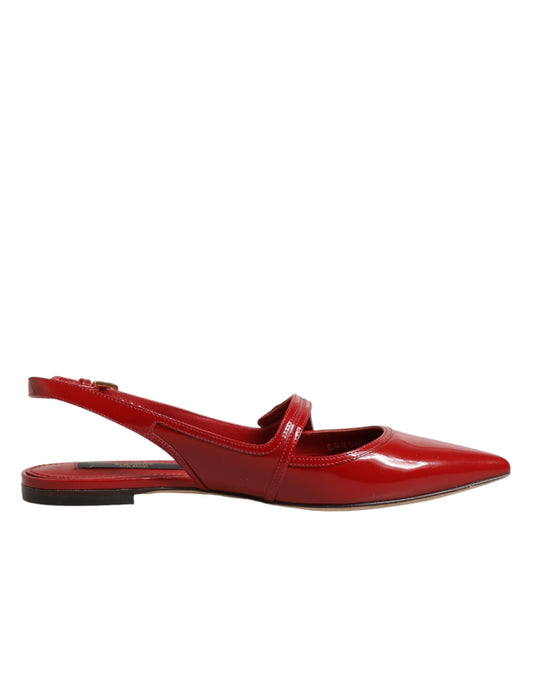 Dolce & Gabbana Red Leather Slingback Flats Sandals