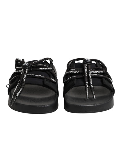Dolce & Gabbana Black Logo Print Slides Beachwear Shoes