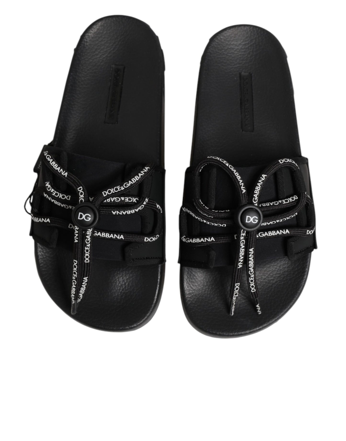 Dolce & Gabbana Black Logo Print Slides Beachwear Shoes