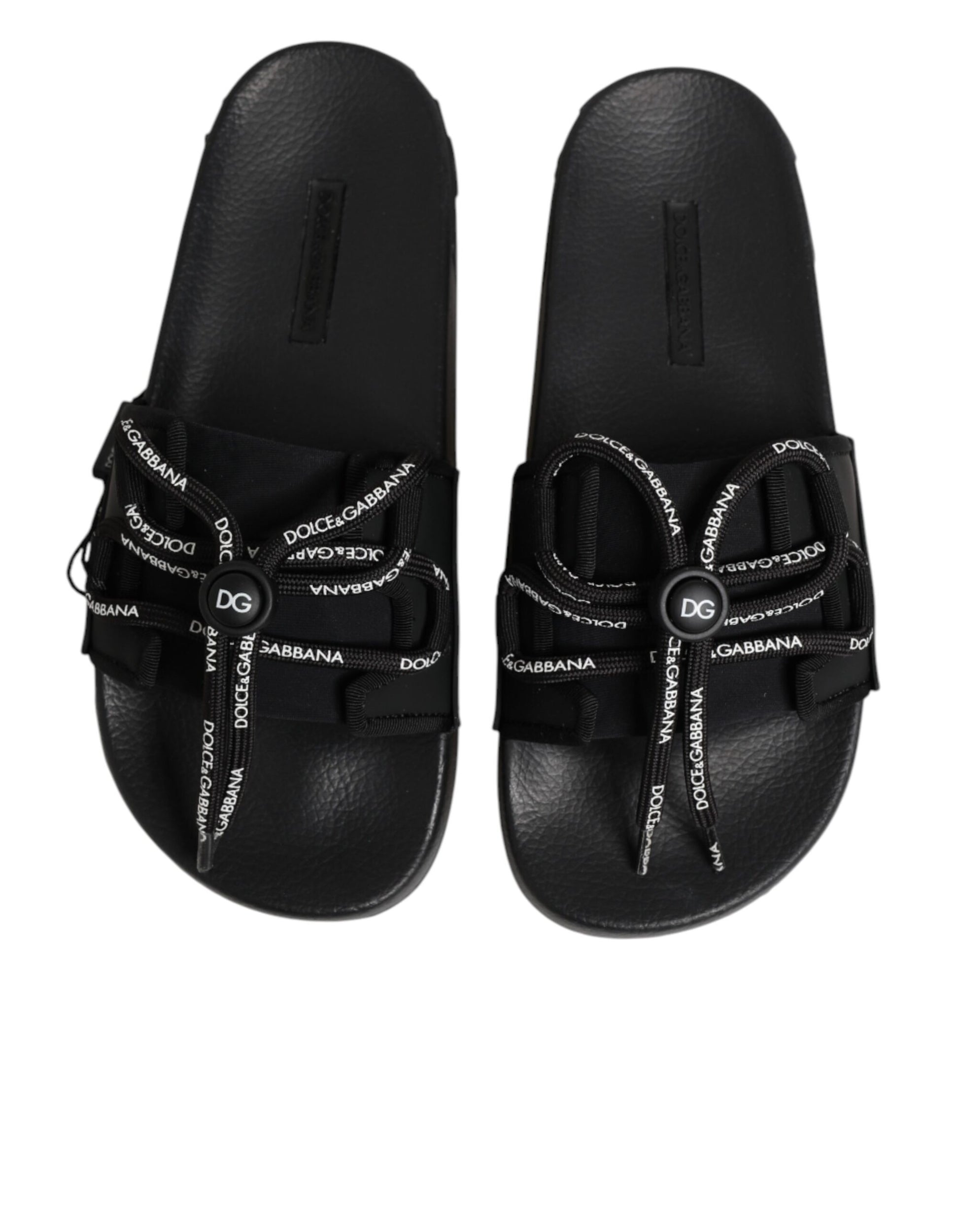 Dolce & Gabbana Black Logo Print Slides Beachwear Shoes