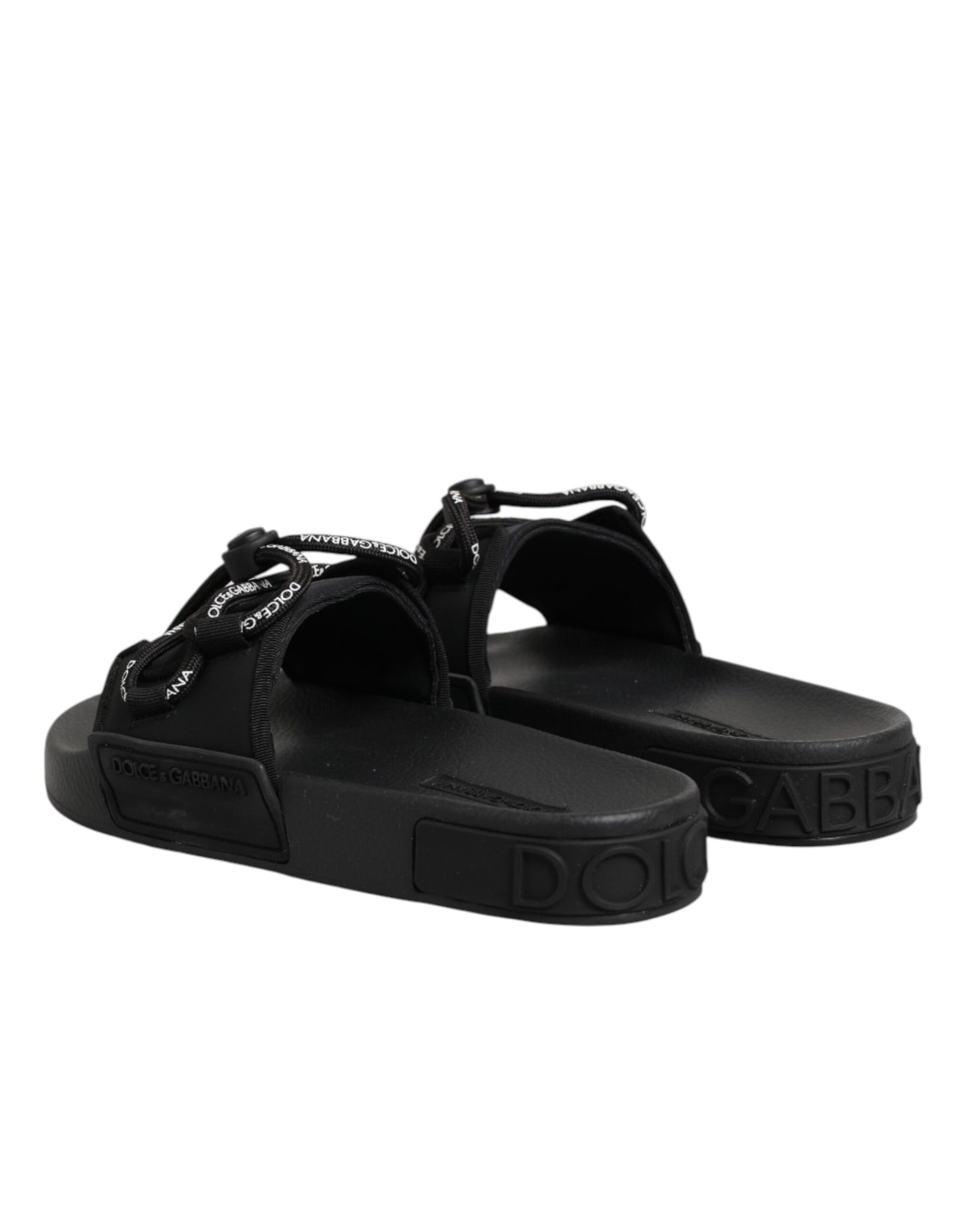 Dolce & Gabbana Black Logo Print Slides Beachwear Shoes