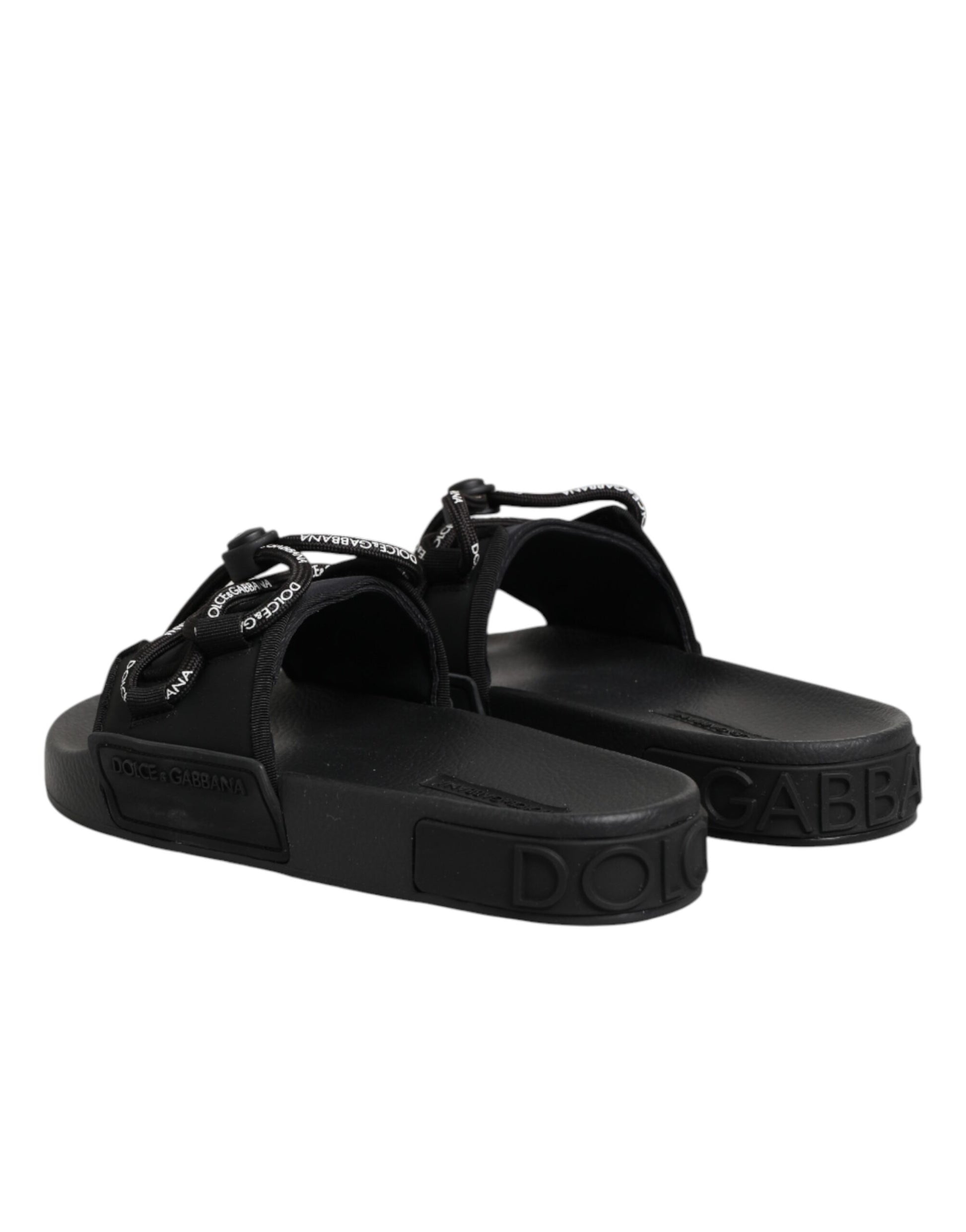 Dolce & Gabbana Black Logo Print Slides Beachwear Shoes