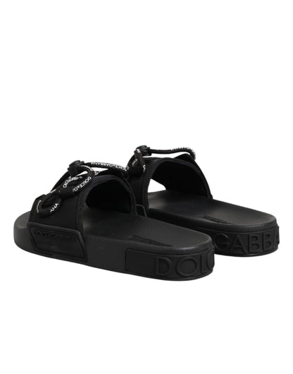 Dolce & Gabbana Black Logo Print Slides Beachwear Shoes