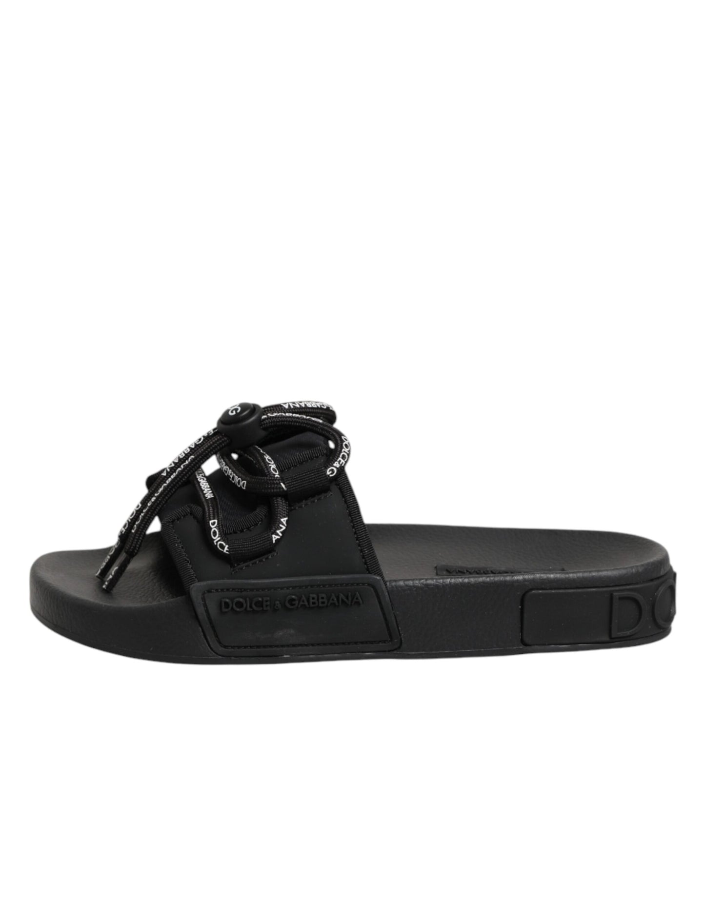 Dolce & Gabbana Black Logo Print Slides Beachwear Shoes