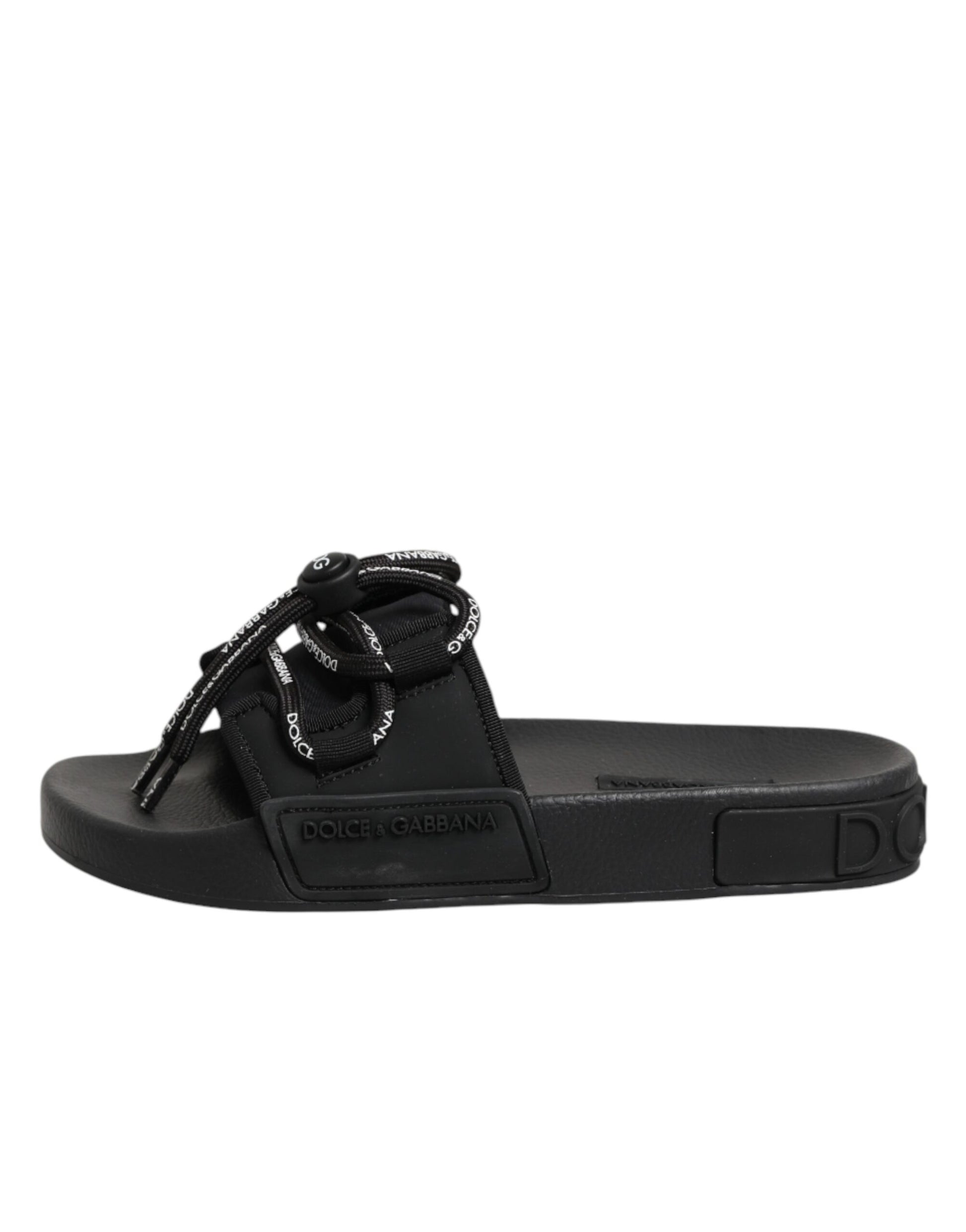 Dolce & Gabbana Black Logo Print Slides Beachwear Shoes