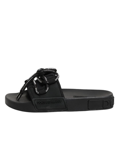 Dolce & Gabbana Black Logo Print Slides Beachwear Shoes