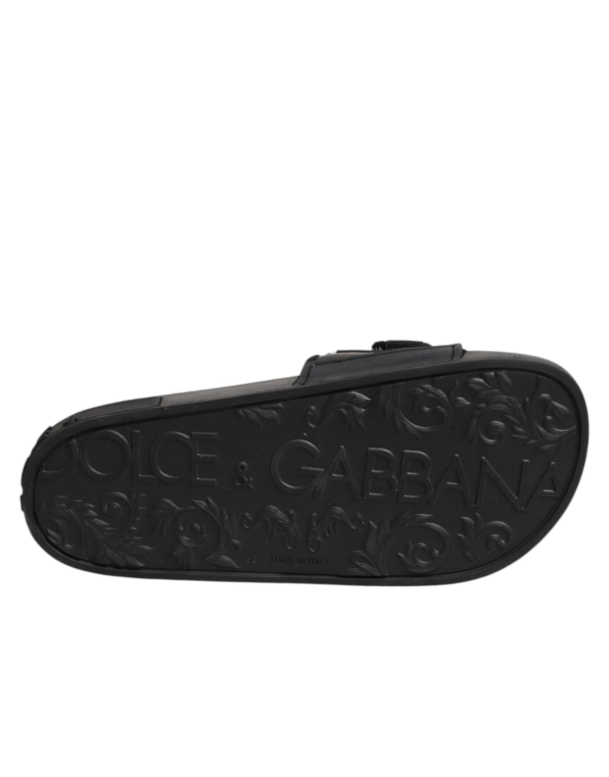 Dolce & Gabbana Black Logo Print Slides Beachwear Shoes