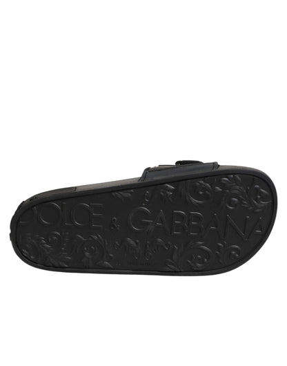 Dolce & Gabbana Black Logo Print Slides Beachwear Shoes