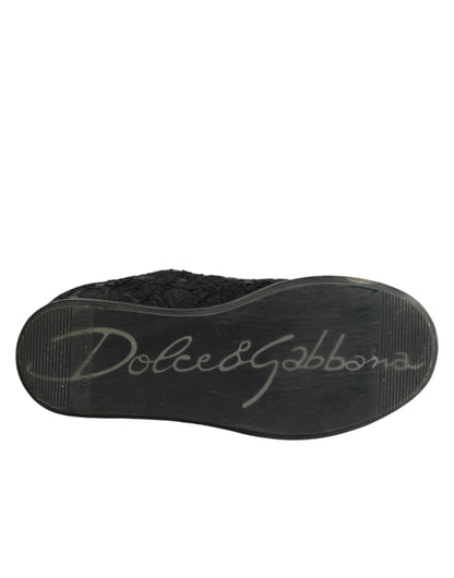 Dolce & Gabbana Black Floral Lace Low Top Sneakers Shoes