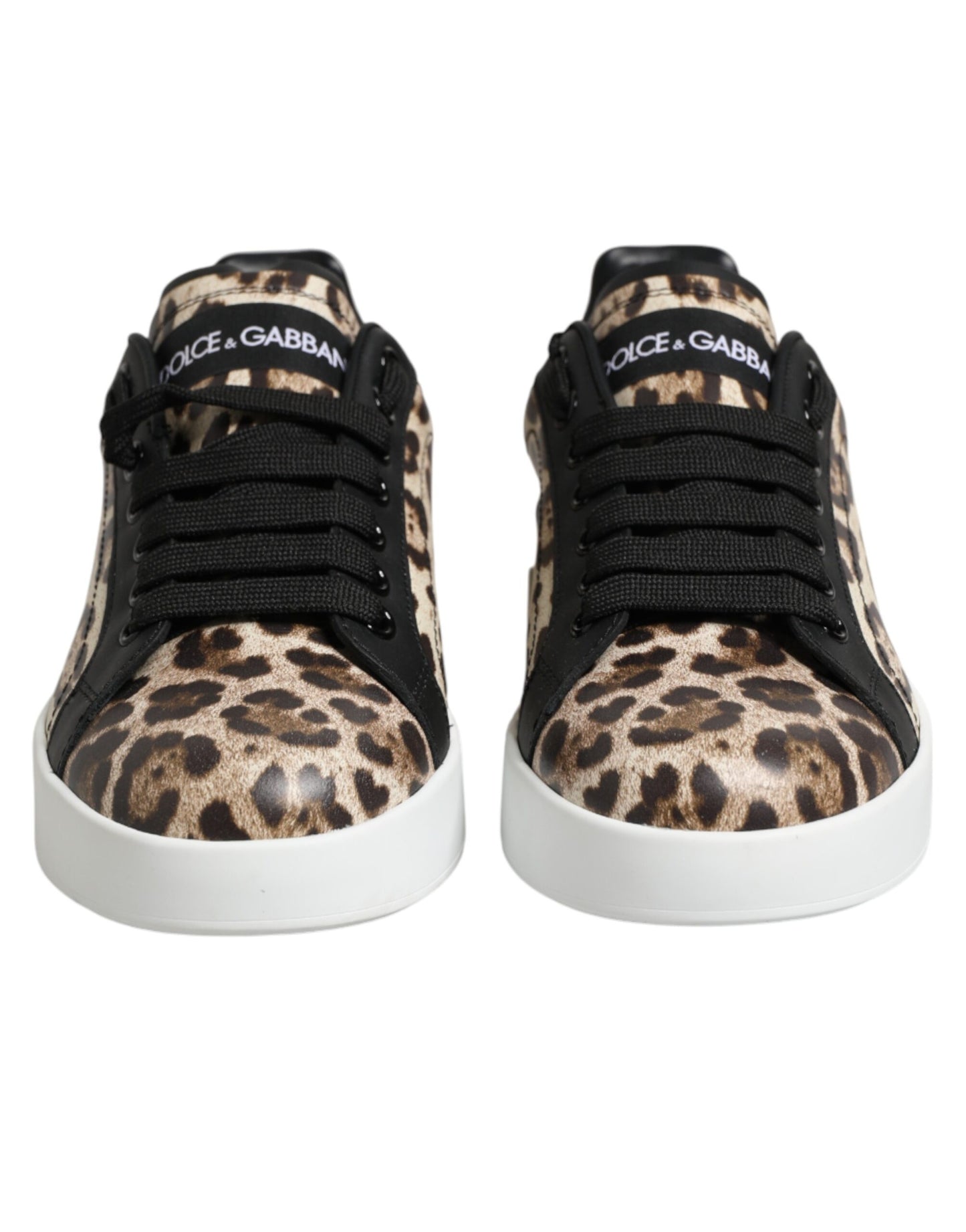 Dolce & Gabbana Brown Leather Leopard Low Top Sneakers