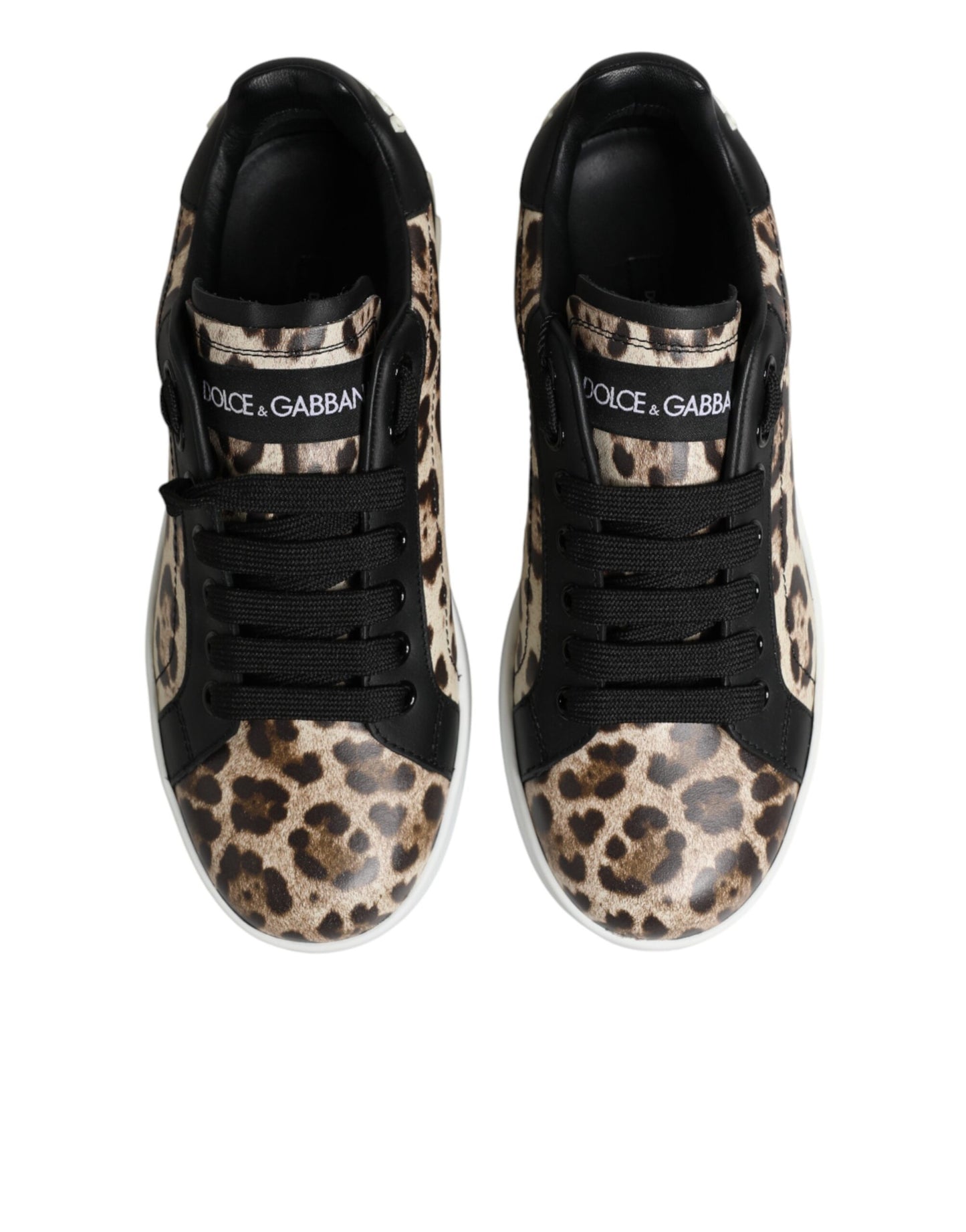 Dolce & Gabbana Brown Leather Leopard Low Top Sneakers