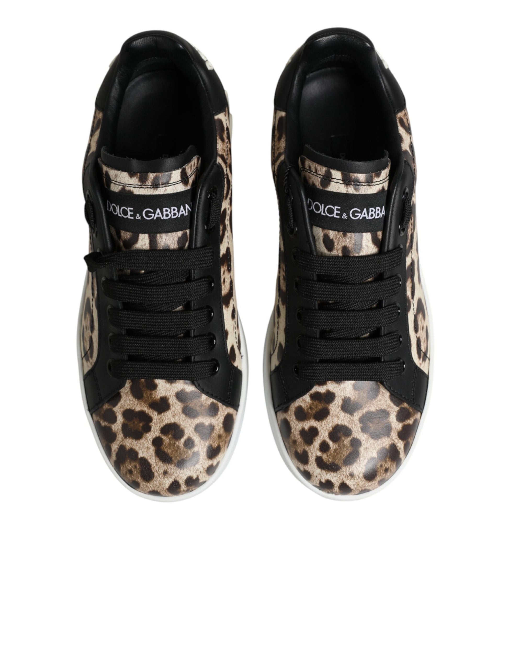 Dolce & Gabbana Brown Leather Leopard Low Top Sneakers