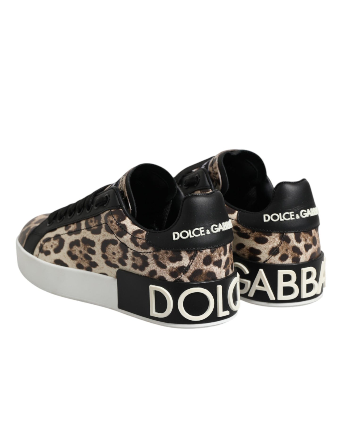 Dolce & Gabbana Brown Leather Leopard Low Top Sneakers