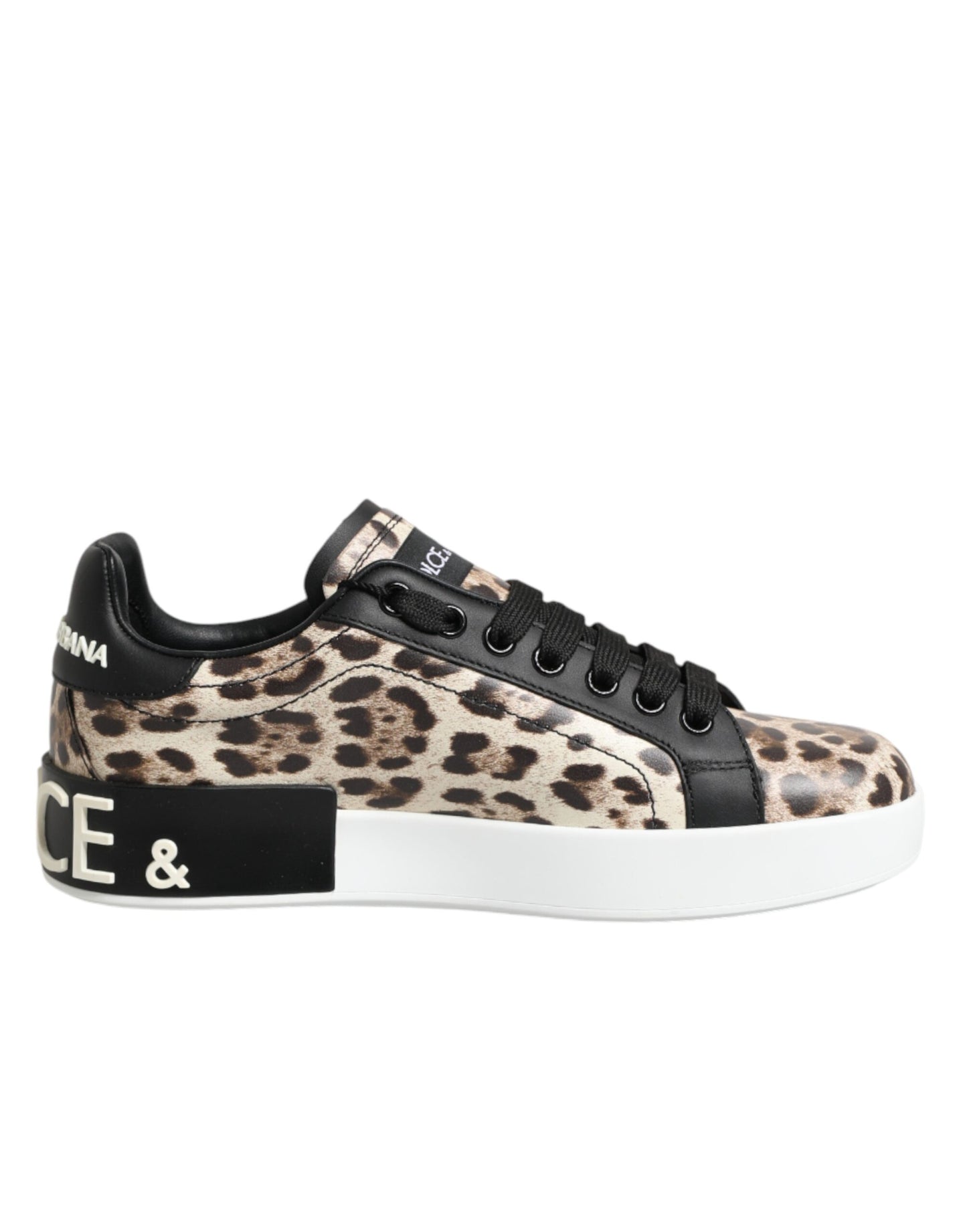 Dolce & Gabbana Brown Leather Leopard Low Top Sneakers