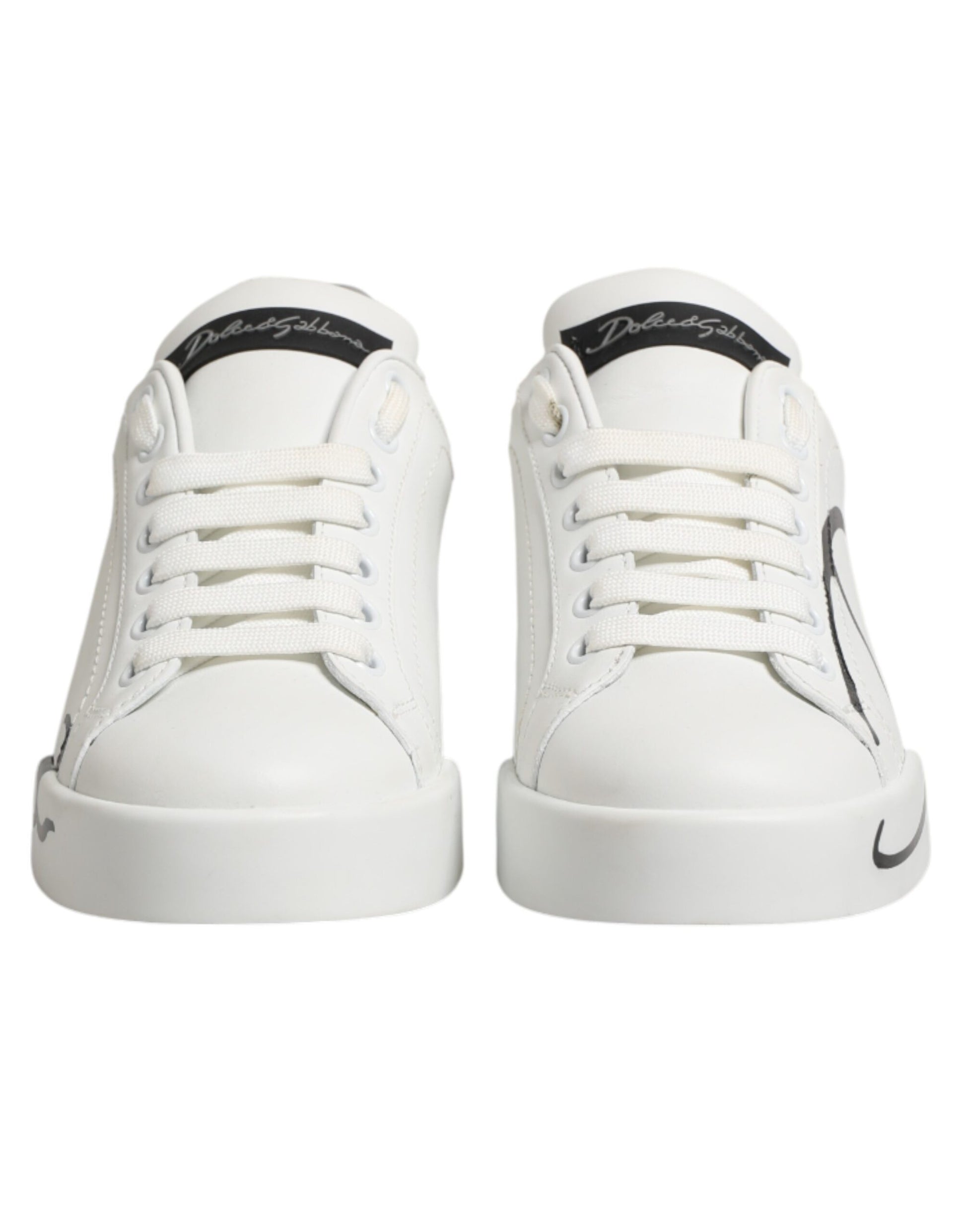 Dolce & Gabbana White Gray Low Top Leather Sneakers