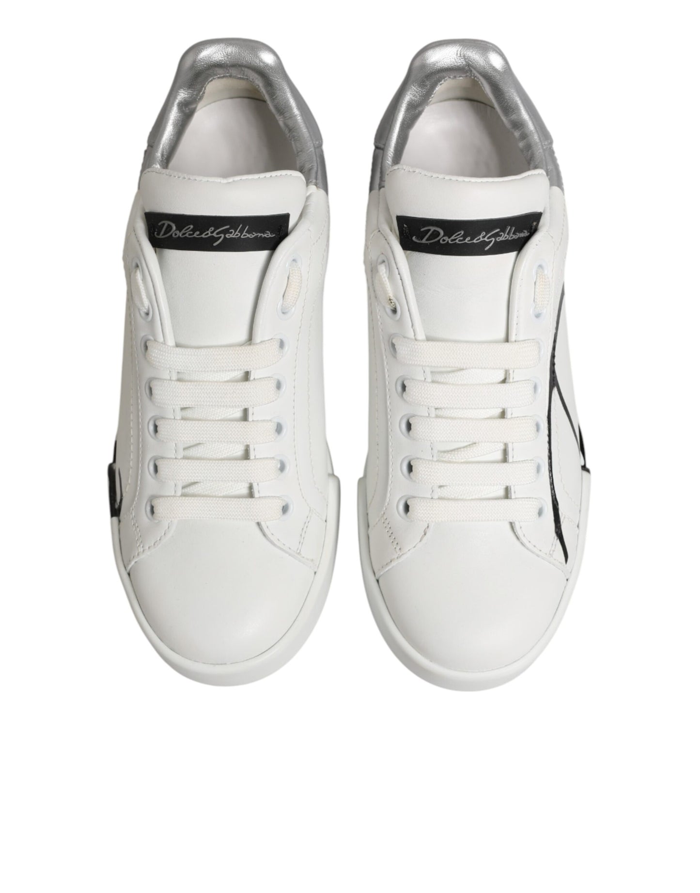 Dolce & Gabbana White Gray Low Top Leather Sneakers