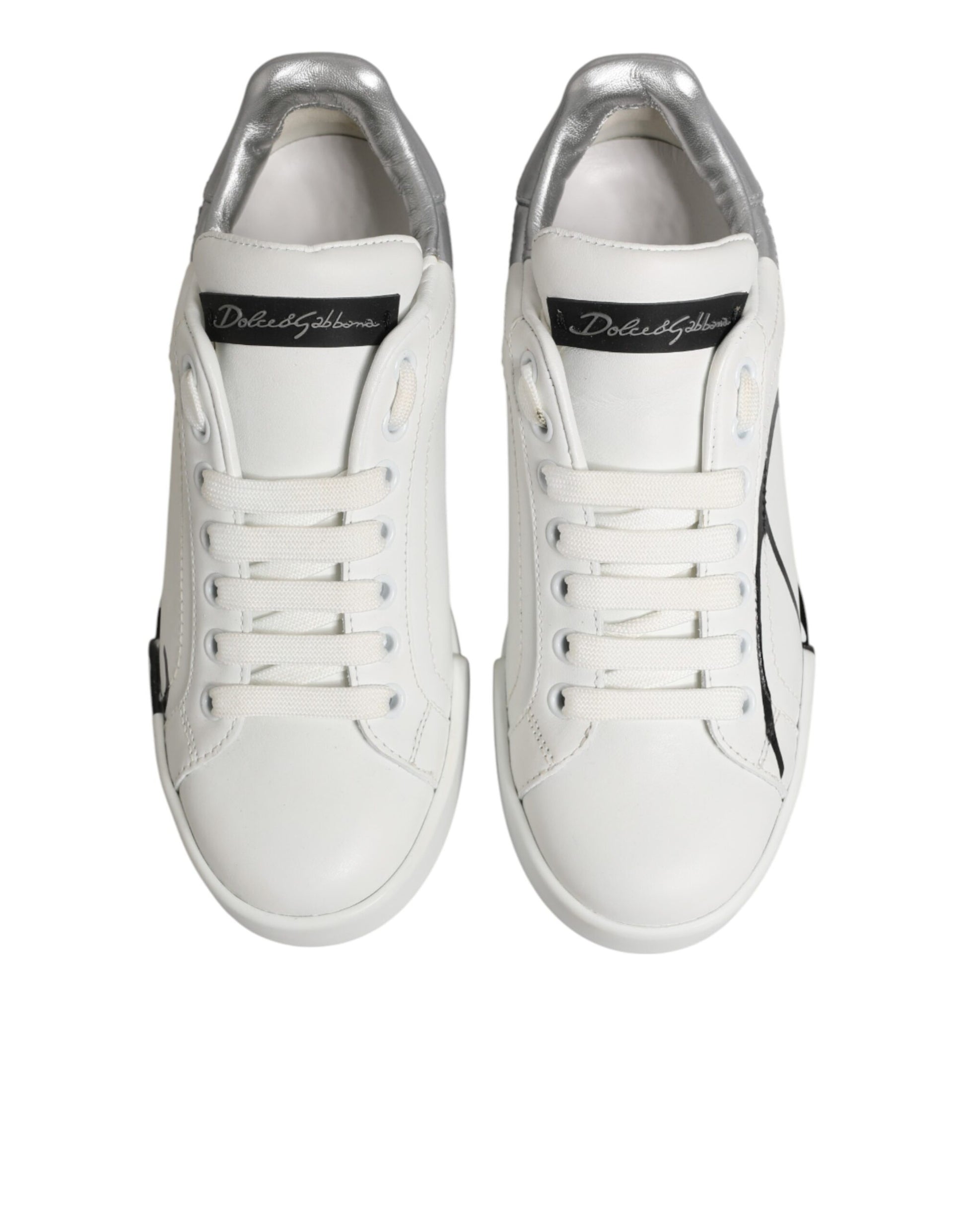 Dolce & Gabbana White Gray Low Top Leather Sneakers