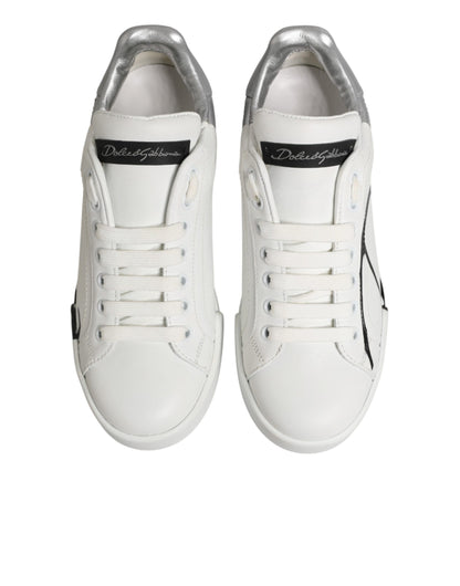 Dolce & Gabbana White Gray Low Top Leather Sneakers