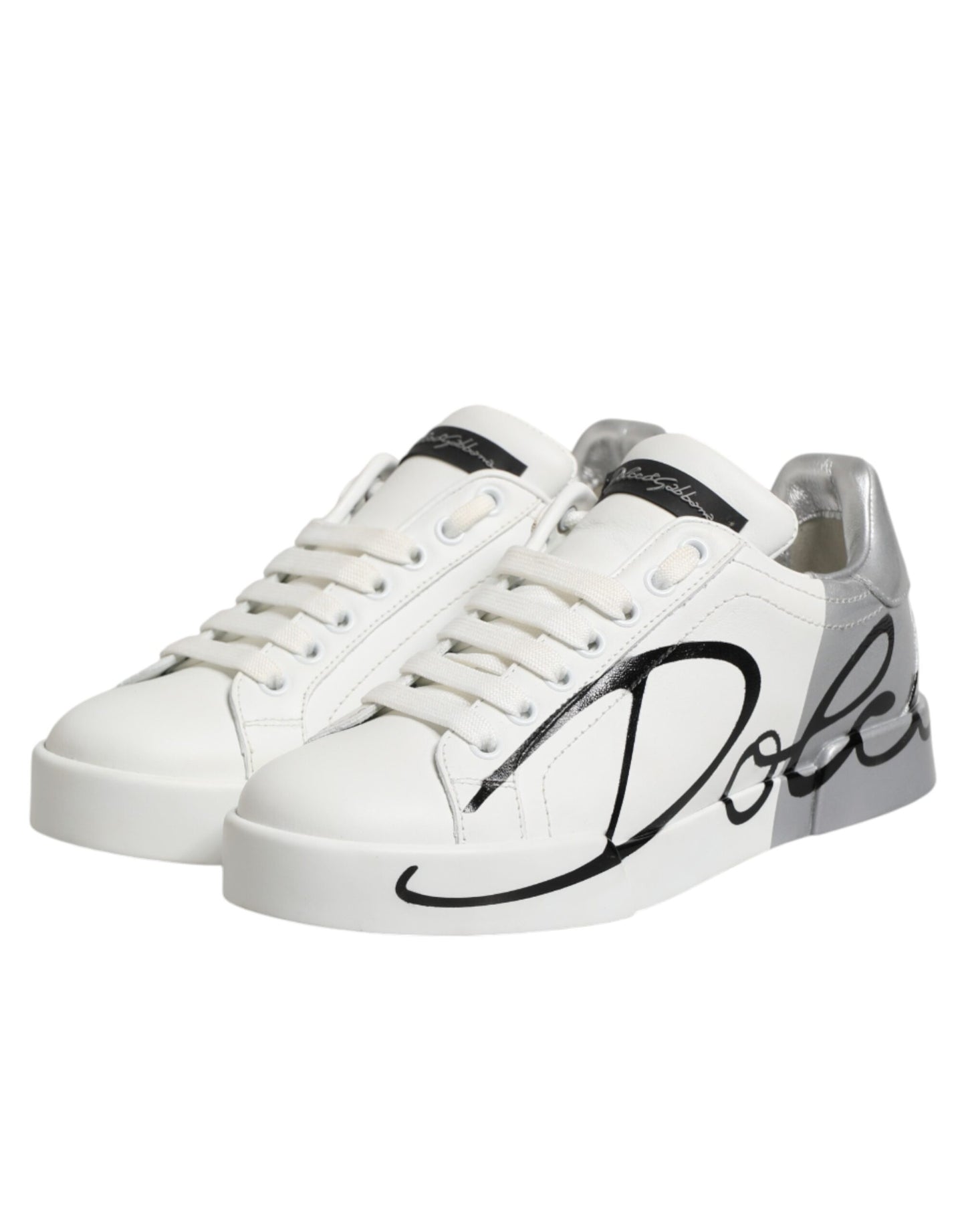 Dolce & Gabbana White Gray Low Top Leather Sneakers