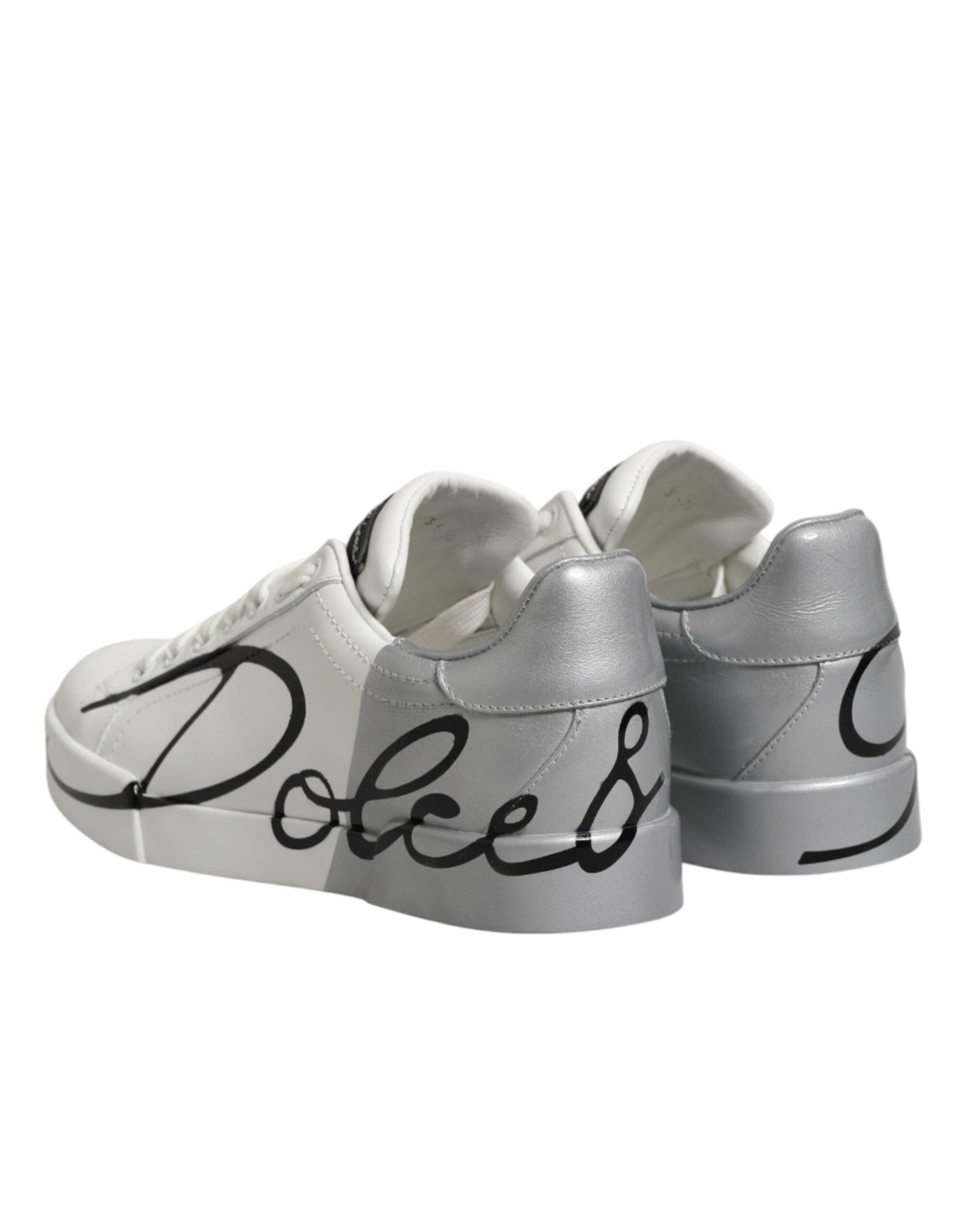 Dolce & Gabbana White Gray Low Top Leather Sneakers