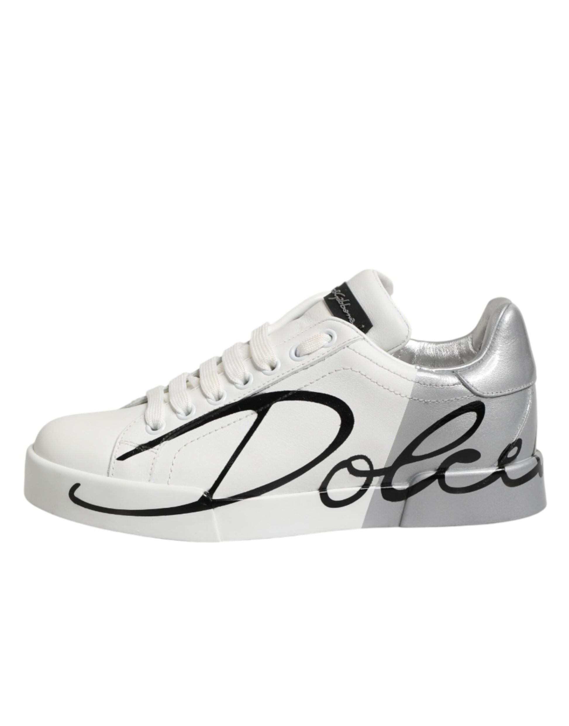 Dolce & Gabbana White Gray Low Top Leather Sneakers